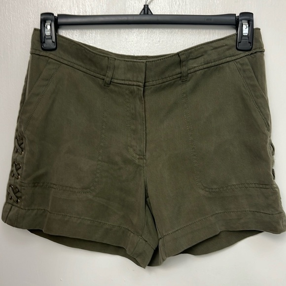 White House Black Market Pants - WHBM “The 5” Short” Army Green colored,decorative crisscross side stitches